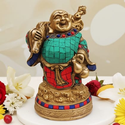 Brass Laughing Buddha Idol - Happiness & Wealth Showpiece, Height : 7 Inch (BSMAS529)