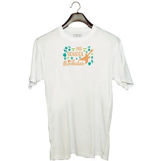UDNAG Unisex Round Neck Graphic Teacher Student, pre school rockstar Polyester T-Shirt White