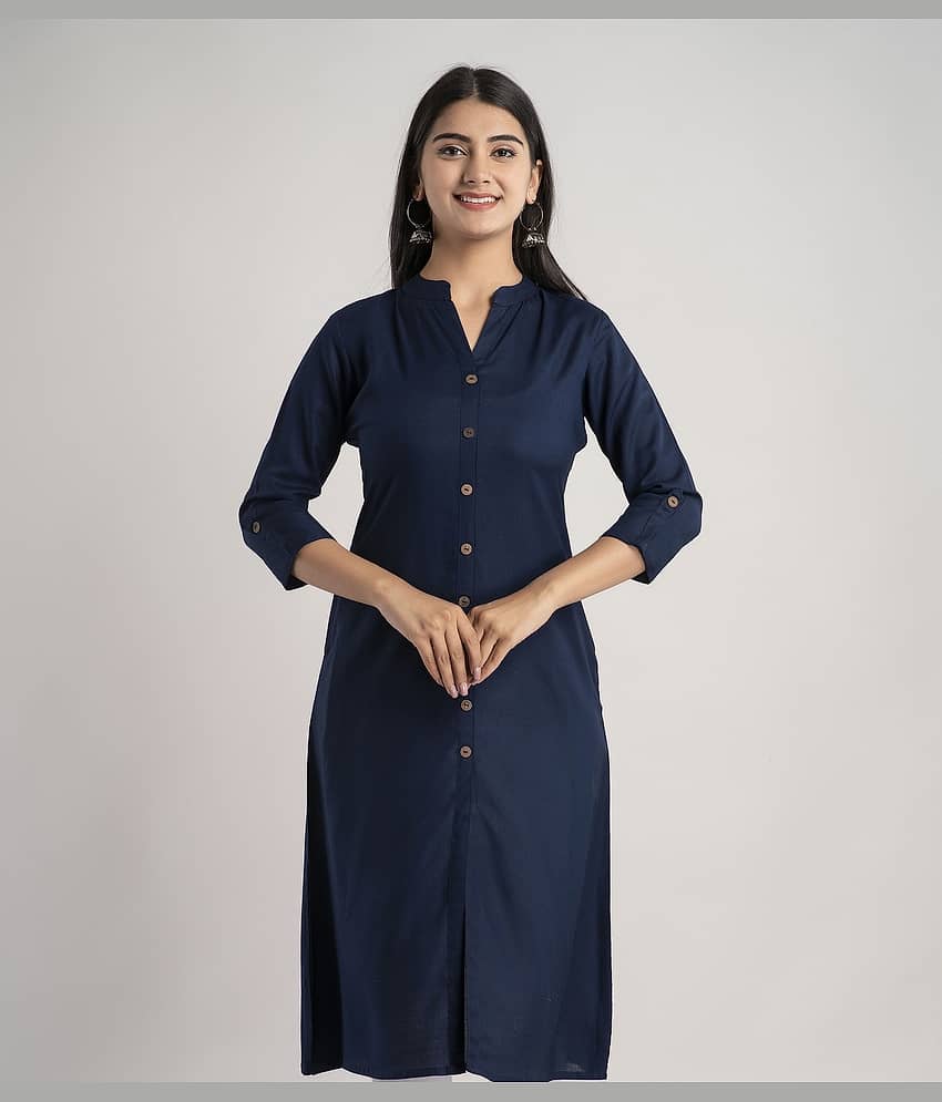 MAUKA - Blue Rayon Women's Front Slit Kurti ( Pack of 1 )