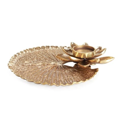 Eyaas Brass Water Lilly Tea Light Holder  Handcrafted by National Award Winning Artisan