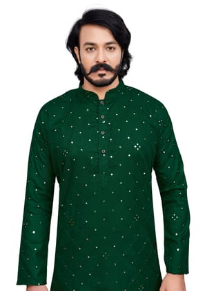 Green Men's Designer Kurta Mirror Embroidery worked (Only Kurta)-L