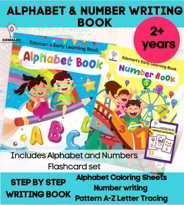 Edsmart Nursery Kids Writing Book Combo for Kids 3 Years [64 Pages] + Nursery Number Writing Book [48 Pages] + Nursery Alphabet Flash Cards for Kids 3+ Years (32 Cards)