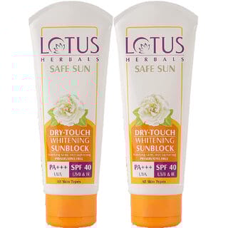 Lotus Herbals Safe Sun Dry Touch Whitening Sunscreen Spf 40 Pa+++Dermatologically Tested White Peony100G( Pack Of 2 )