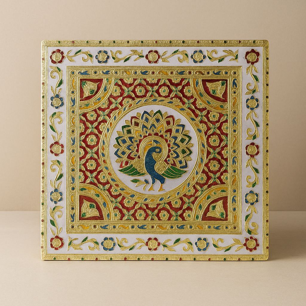 Meenakari pooja chowki  size 14x14