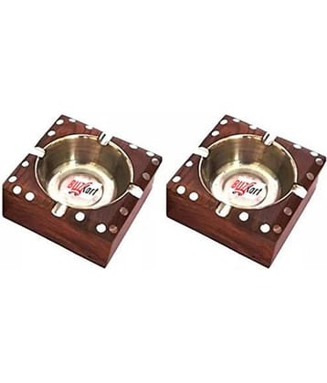 BuzyKart Wooden Premium Quality Antique Ashtray With Inlay Work (Set Of two)