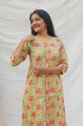 Musafir Green Maternity and Nursing Cotton Kurta-S