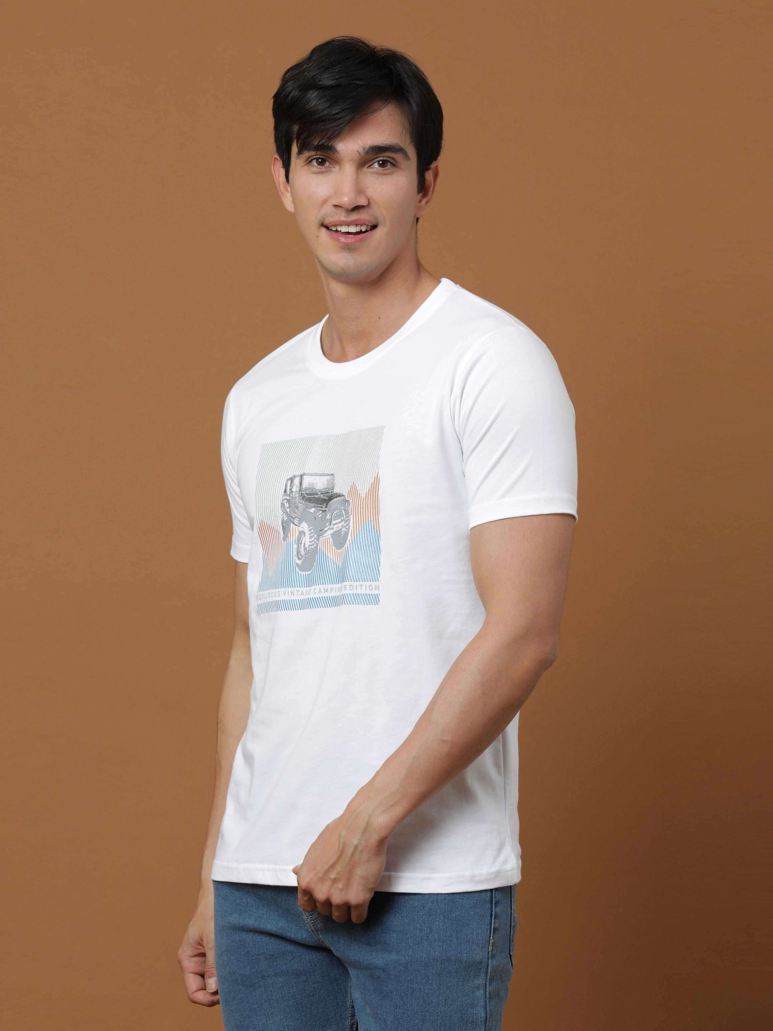 Camping Edition White Printed T Shirt-S