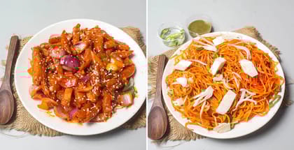 1 x Veg Singapuri Noodles, 1 x Honey Chilli Potato