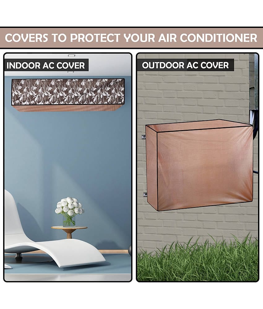 CASA FURNISHING Set of 2 Polyester Blend Brown AC Cover for 1.5 Ton Split AC