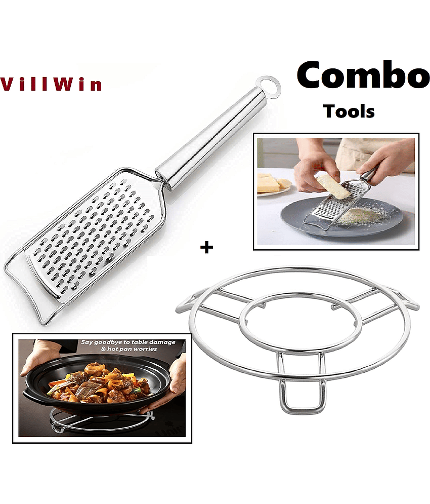 VillWin Stainless Steel Trivet |Round Steamer Rack for Kitchen with Cheese Grater & Vegetable Shredder | Food-Grade Stainless-Steel | Comfortable Handle