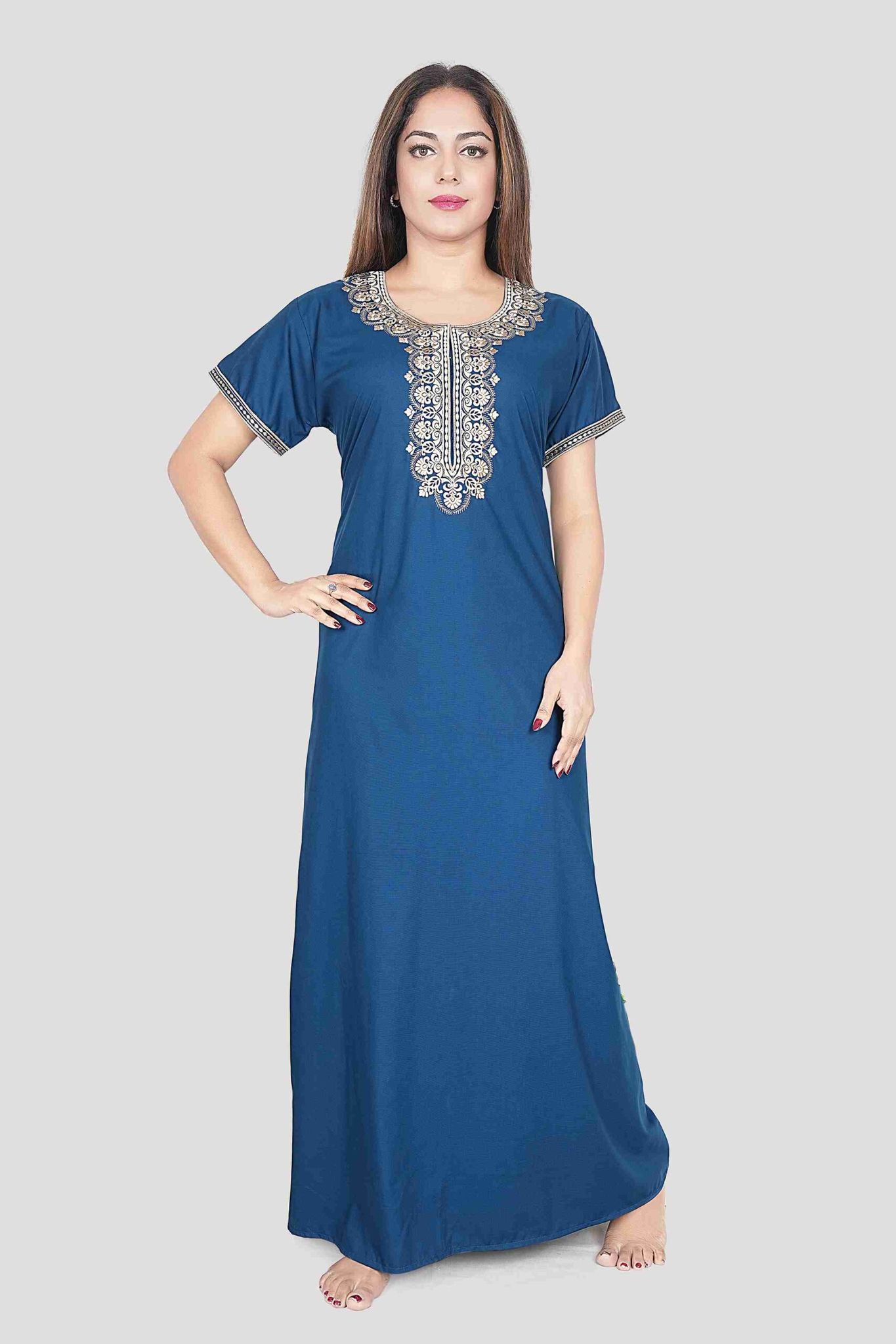 Premium Bizzy Lizzy Nighty with Elegant Embroidery – Soft & Comfortable Sleepwear Night Gown