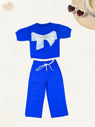 Girl's Royal Blue Bow Co-Ord  Set [GCS-7087](4-12 Years)-10-11Y (Size - 34) / Ribbed