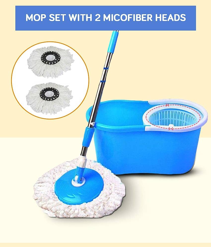 Play Zone Single 360 Spin Rotating Bucket Magic Mop Set With 2 Micofiber Heads (Blue) (Mops Set/Mop Bucket)