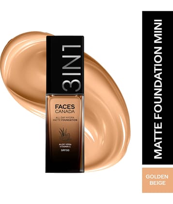 FACES CANADA All Day Hydra Matte Foundation , 3 in 1 Foundation + Moisturizer + SPF 30 , Caramel Natural 023, 30ml