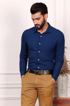 Royal Blue Formal Cotton Shirt (Size - S) by BLUE EAGLE