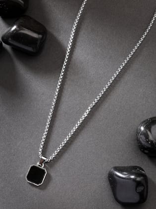 NVR Men Silver-Plated Artificial Stone Stainless Steel Pendant with Chain-Silver / Male / Adults