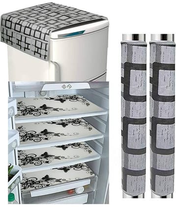 Crosmo Polyester Big Checks Fridge Covers ( 64 18 ) Pack of 7 - Gray