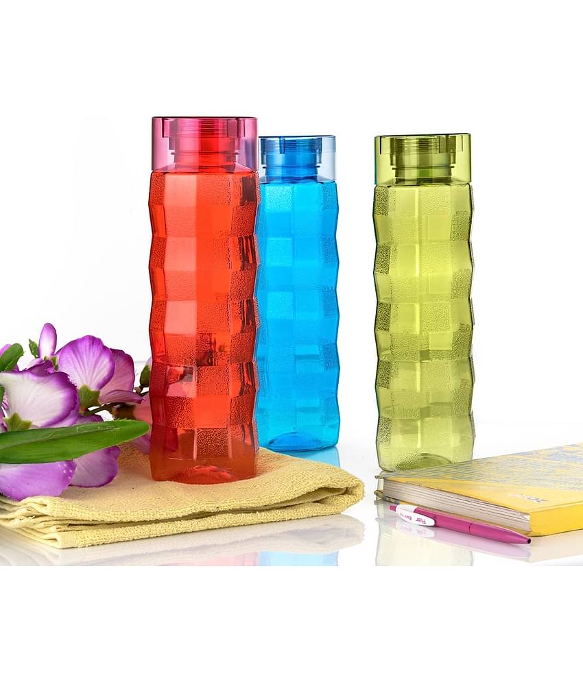 Analog Kitchenware Square Shape School/Office/Gym Multicolour PET Fridge Water Bottle 1000 mL ( Set of 3 )