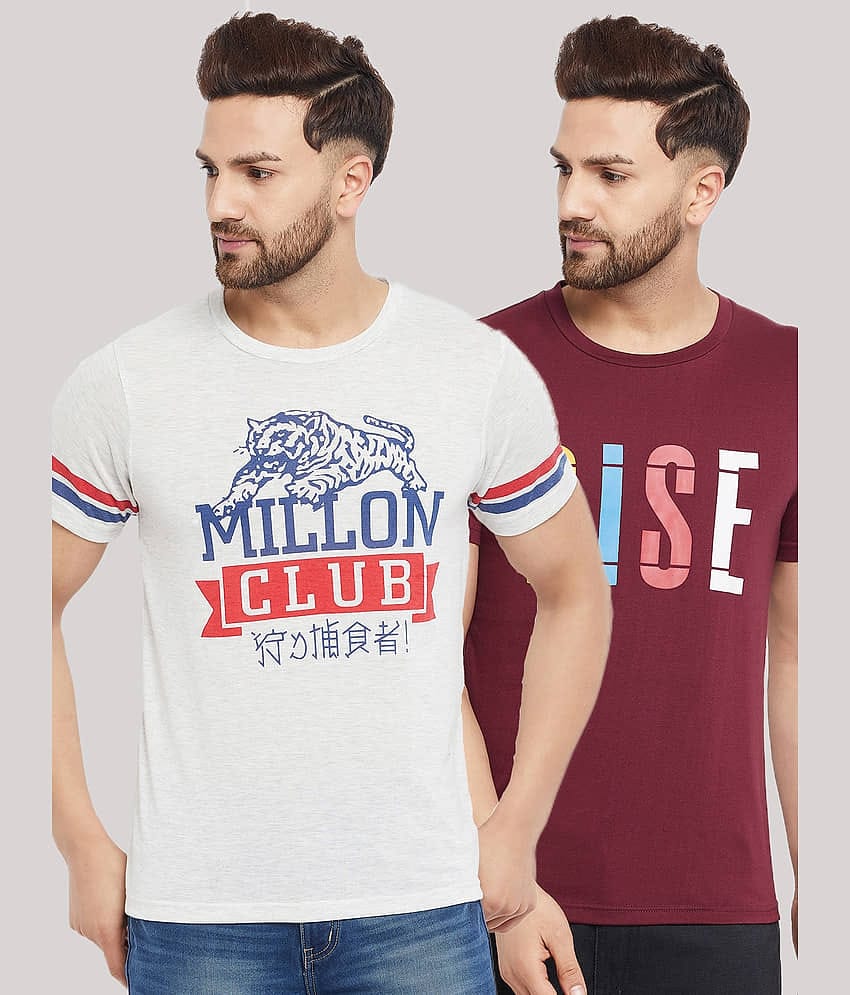 The Million Club Pack of 2 Cotton Blend Regular Fit Men's T-Shirt ( White )