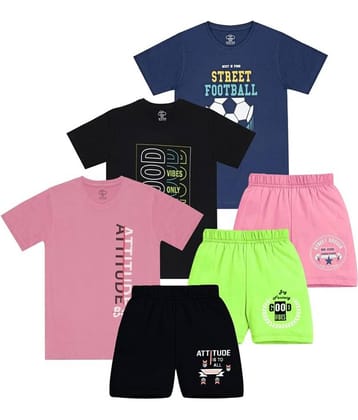 MIST N FOGG Pack of 3 Boys Cotton Blend T-Shirt & Shorts Set ( Multicolor )