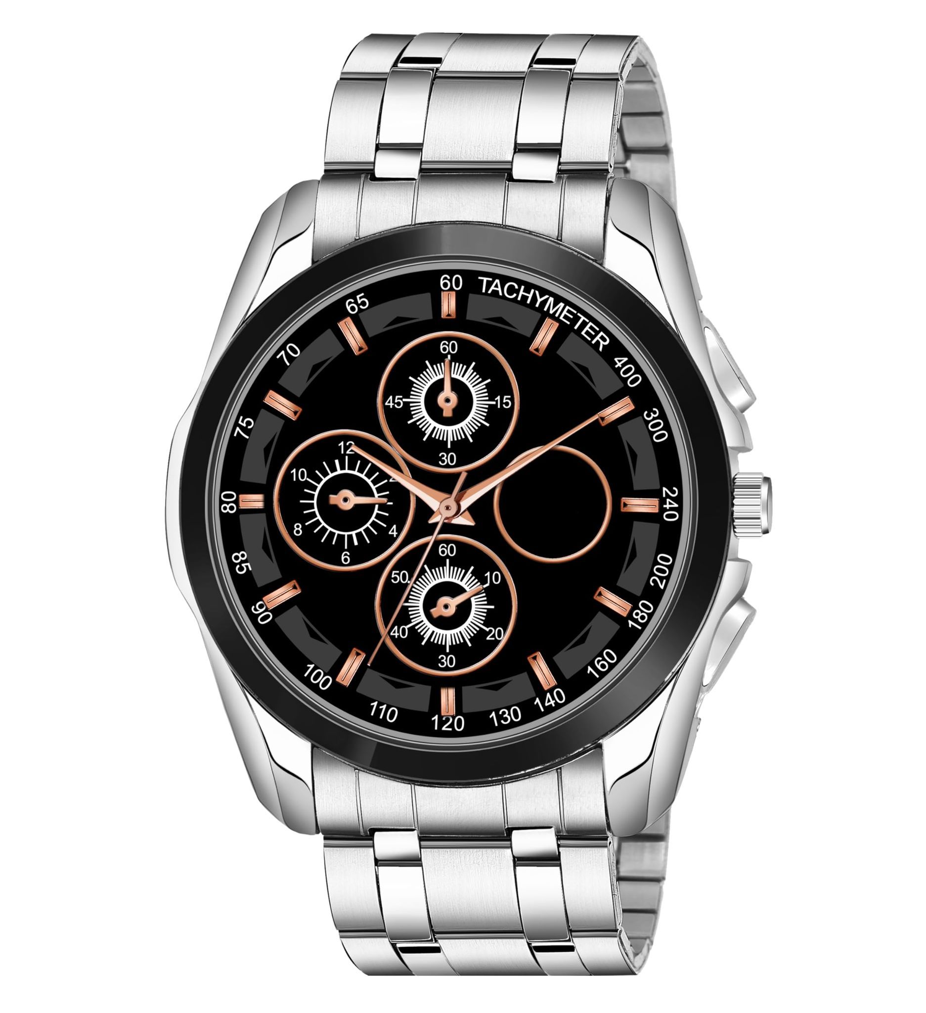 Black & Silver Dummy Chronograph Metal Analog Watch for Men LR114