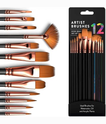 ECLET Craft Painting Brushes Set of 12 Professional Round Pointed Tip Nylon Hair Artist Acrylic Paint Brush for Acrylic/Watercolor/Oil Painting(I)
