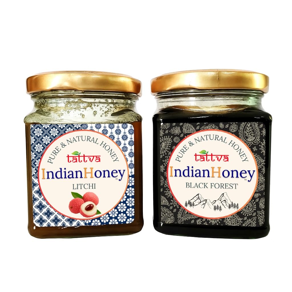 IndianHoney Black Forest (Honeydew) Honey & Buttery & Cognitive-Boosting Litchi Honey Combo Pack (230gm & 230gm)