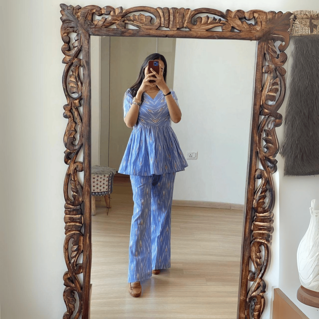 Elegant Light Blue Digital Printed Co-Ord Set by Glamastitch for a Chic and Stylish Look-S