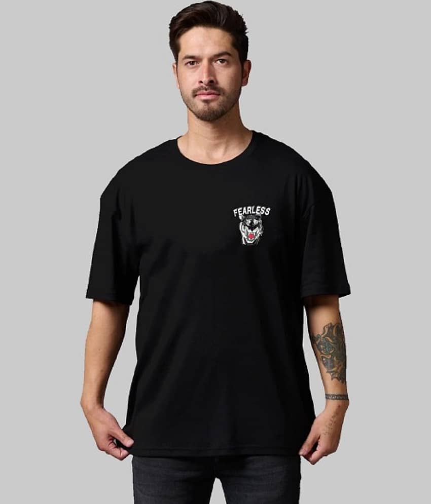 Trond - Black Cotton Blend Oversized Fit Men's T-Shirt ( Pack of 1 )
