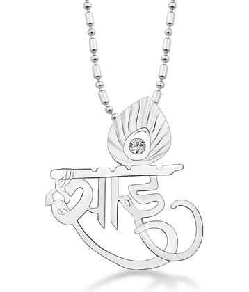 Vighnaharta Lord Sai Font CZ Rhodium Plated Alloy Pendant for Men & Women -[VFJ1291PR]