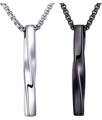 Fashion Frill Men's Fashion Black Silver Chain For Men Stainless Steel Twisted Bar Pendant Necklace Silver Plated Black Silver Chain For Men Boys Men's Jewellery Anniversary Gift For Husband Boyfriend