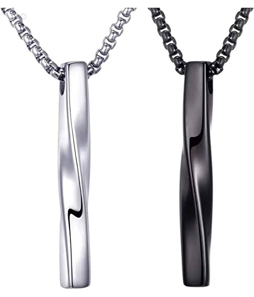 Fashion Frill Men's Fashion Black Silver Chain For Men Stainless Steel Twisted Bar Pendant Necklace Silver Plated Black Silver Chain For Men Boys Men's Jewellery Anniversary Gift For Husband Boyfriend