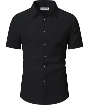 CROWNTAIL Cotton Blend Slim Fit Solids Half Sleeves Men's Casual Shirt - Black ( Pack of 1 )
