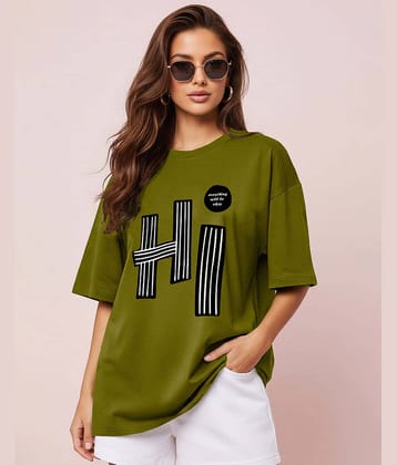 ENITOR Women Cotton Blend Printed Oversized Fit Round Neck T-Shirt ( Yellow )