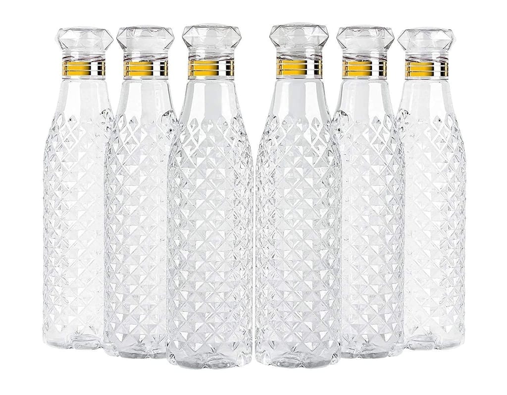 CYNRIC Water Bottles with Diamond Pattern, 1 Litre, Set of 6, Fridge Water Bottle 1000ml, Leak Proof & BPA Free & Airtight Lid | Ideal for Office, Sports, School, Travelling, Gym, Yoga