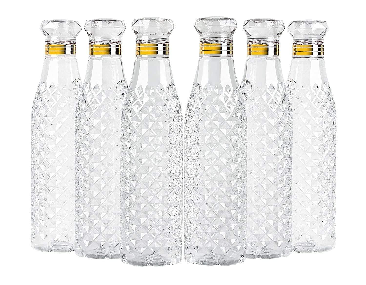 Water Bottles with Diamond Pattern – 1 Litre (Set of 6) | BPA-Free, Leak-Proof, Airtight Lid | Ideal for Office, Sports, School, Travel, Gym & Yoga