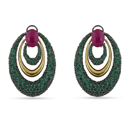 Hooria - Pink and Green Stone Earrings