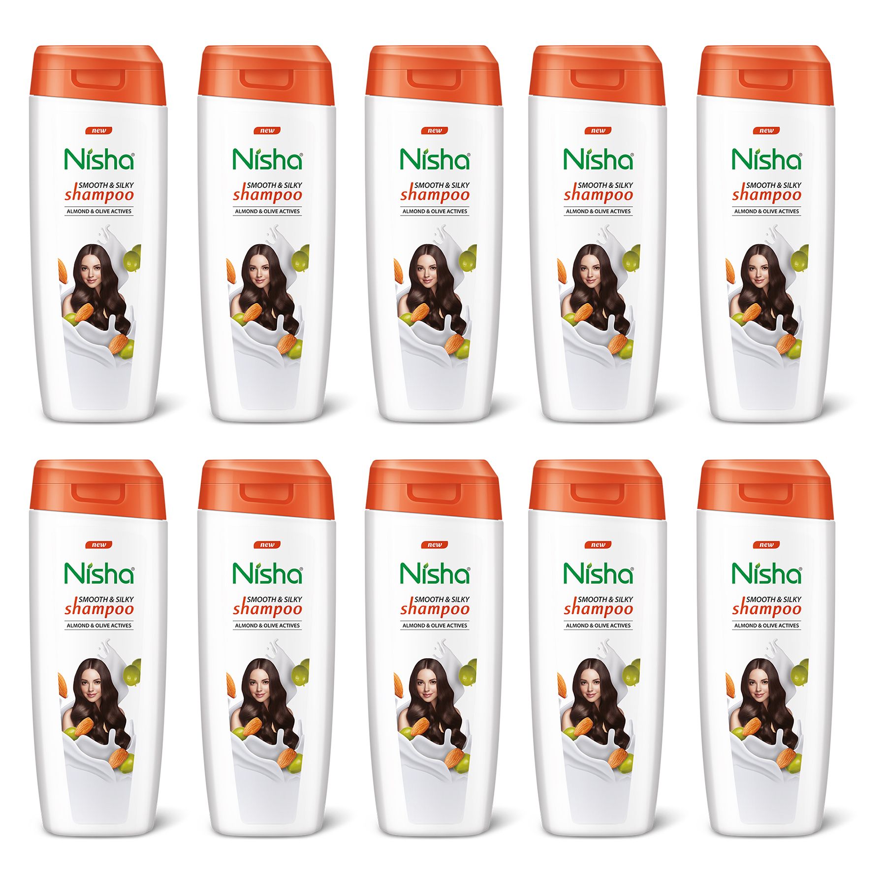 Nisha Smooth & Silky Shampoo for Women Men 75ml Pack of 10, Almond & Olive Actives Shampoo for Naturally Soft Silky Hair