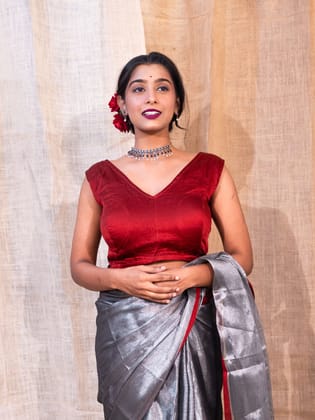 Solid Padded Ready To Wear Taffeta Saree Blouse-M