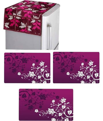 Fabolic Polyester Floral Printed Fridge Mat & Cover ( 93 53 ) Pack of 4 - Purple