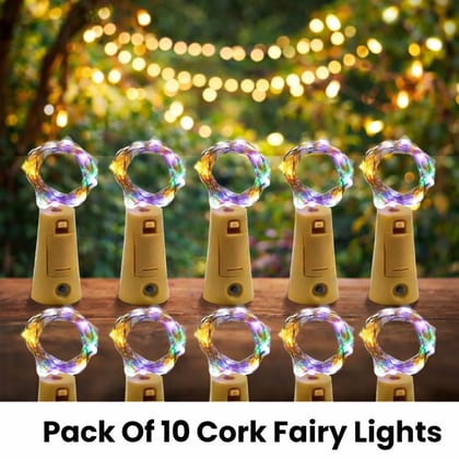 SPARKWORLD Pack of 10 Multicolor Cork Bottle Fairy Lights | Battery Operated LED String Lights for Bottle Decoration, DIY Crafts, Parties & Home Decor | Size: 1.98 m