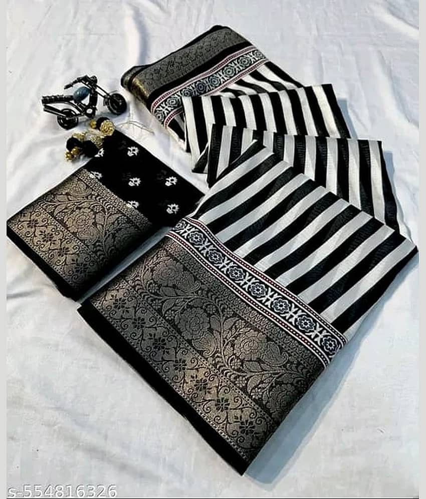 Bhuwal Fashion Art Silk Printed Regular Saree With Unstitched Blouse Piece ( Black )