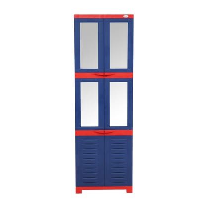 Supreme Furniture Fusion 3 HM 2 Plastic Almirah/Wardrobe/Cabinet with Mirror for Storage, Home, Office and Bedroom(Coke Red-Blue, Set of 1 Piece)