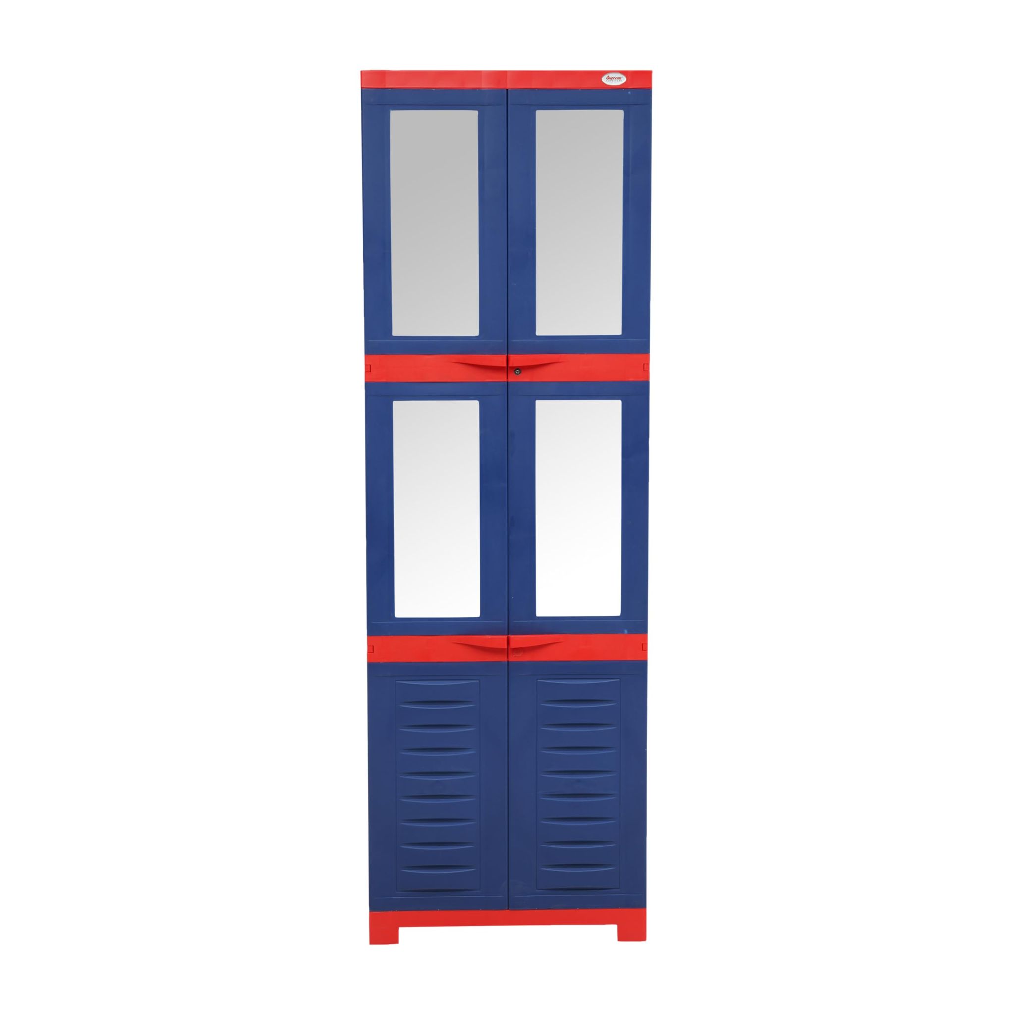 Supreme Furniture Fusion 3 HM 2 Plastic Almirah/Wardrobe/Cabinet with Mirror for Storage, Home, Office and Bedroom(Coke Red-Blue, Set of 1 Piece)