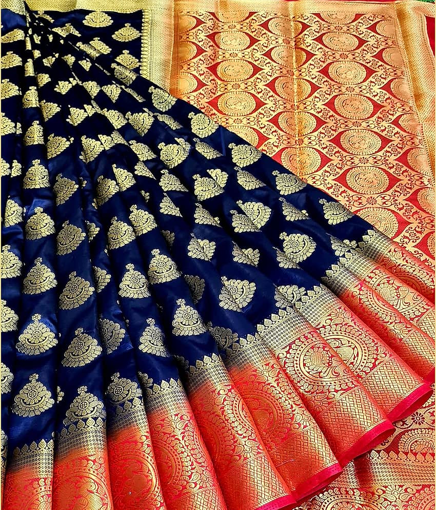 fab woven Art Silk Saree With Unstitched Blouse Piece ( Blue )