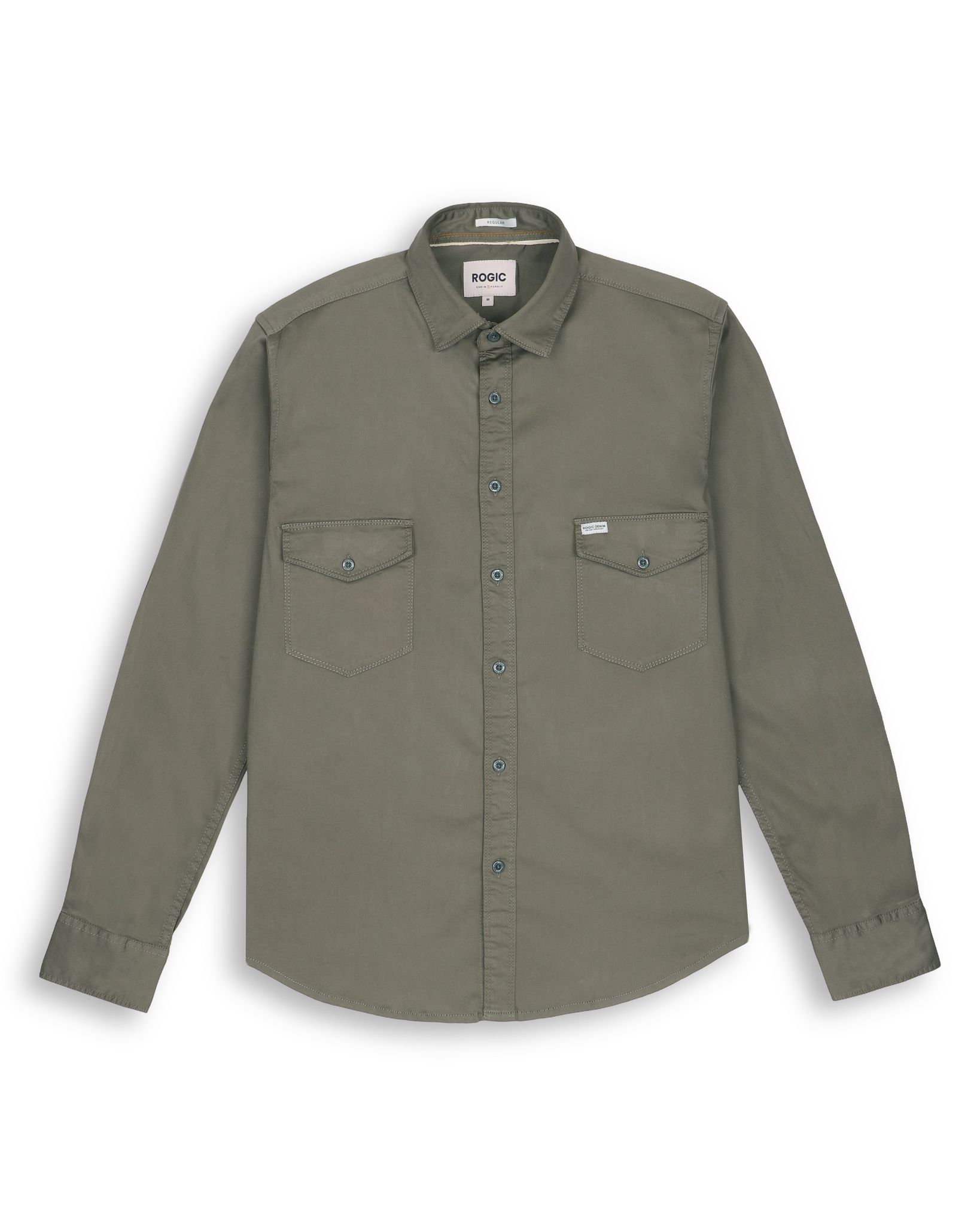 DOUBLE POCKET SOLID SHIRT IN OLIVE-M