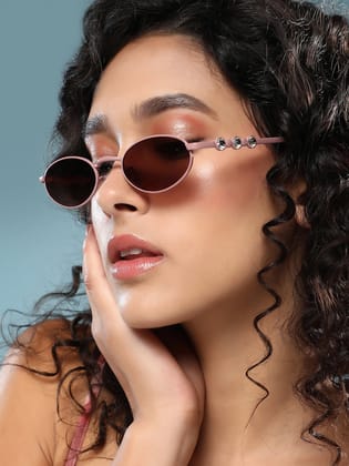 The Pastel Bijou Oval Sunglass - Flamingo Pink-Sunglass