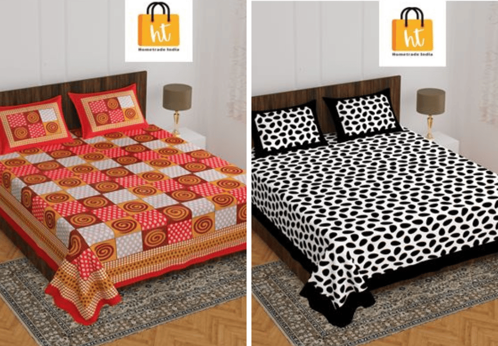 3001-Hometrade India-Standard King Size (90*108 Inches) Double Bedsheet With 2 Pillow Cover-RJ-14-Jaipur lining-3866