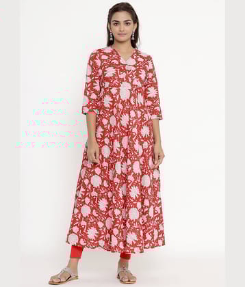 miravan Red Cotton Anarkali Kurti -