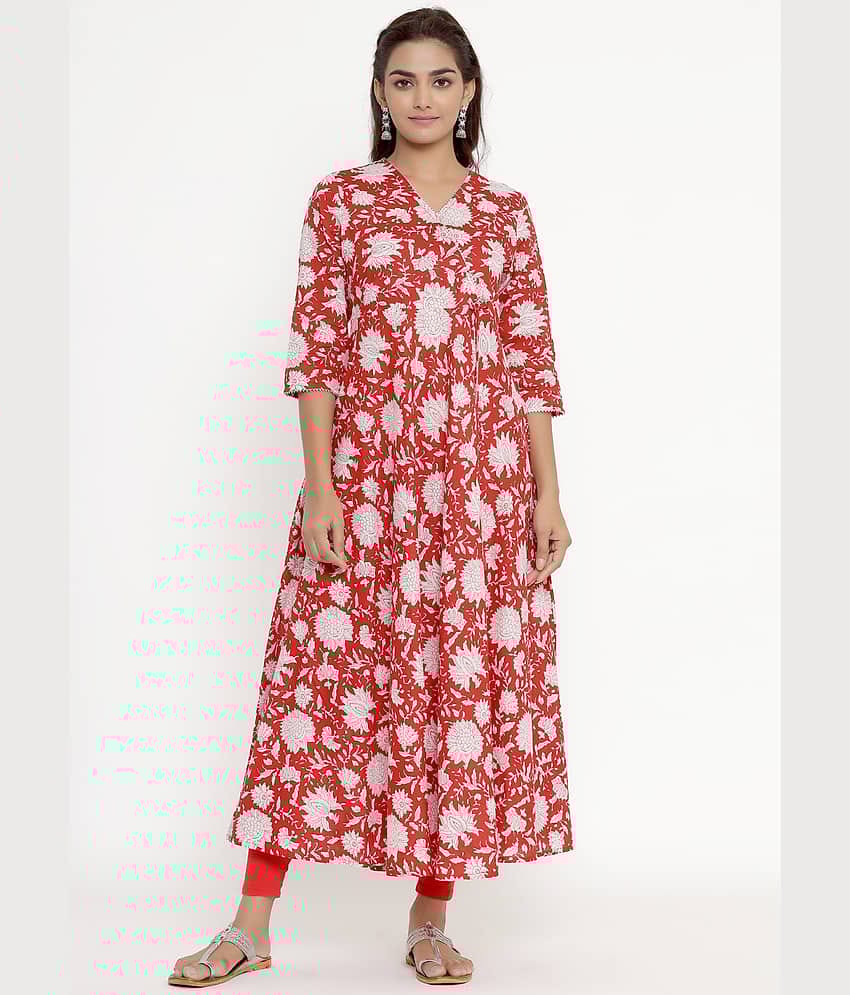 miravan Red Cotton Anarkali Kurti -